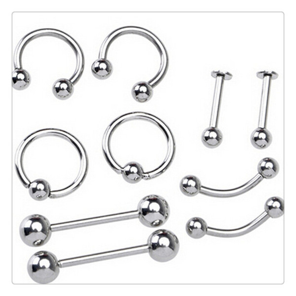 Fashion Jewelry Nose Rings Mix Silver Stainless Steel NavelBelly Lip Nipple Eyebrow Ear Studs Bar Ring Ball Piercing Kit Body Jewelry