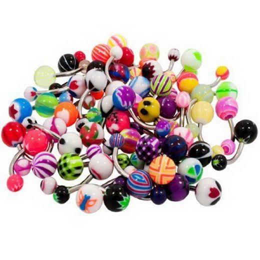 50 Mix Color Stainless Acrylic Ball Barbell Bar Belly Button Ring C00348 CAD