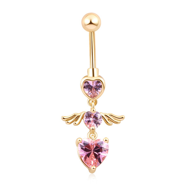 18K Yellow Gold Plated Cubic Zirconia CZ Angel Wing Piercing Fashion Body Jewelry Navel Ring Bell Button Ring for Women Hot Gift