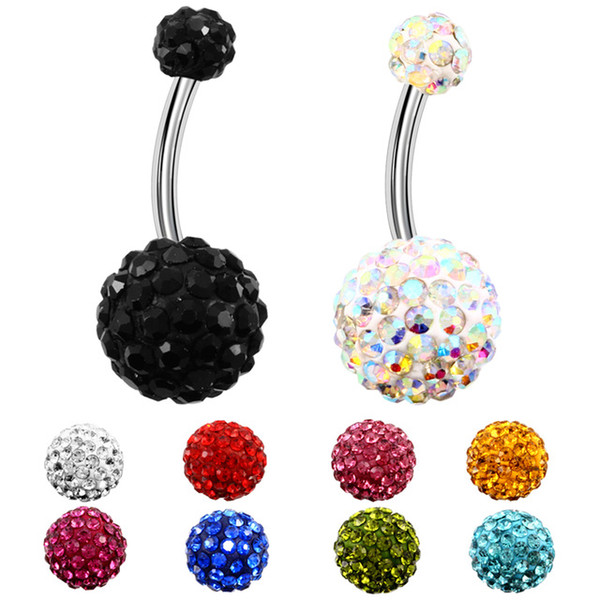 9 Colors Crystal Disco Ball 316L Stainless Steel Jewelry Navel Bars Silver Belly Button Ring Navel Body Piercing Jewelry