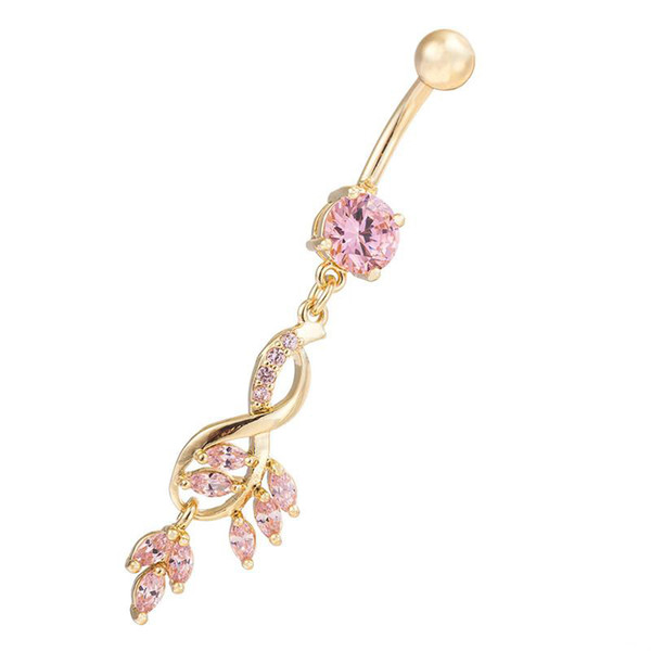 2017 New Fashion Vintage Charm Crystal Flower Dangle Zircon Navel Belly Button Ring Gold Plated Leaves For Girl Gift For women Jewelry