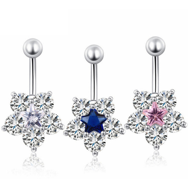 Crystal Flower Dangle Belly Button Rings Barbell Sexy Beach Surgical Steel Belly Piercing Navel Piercing