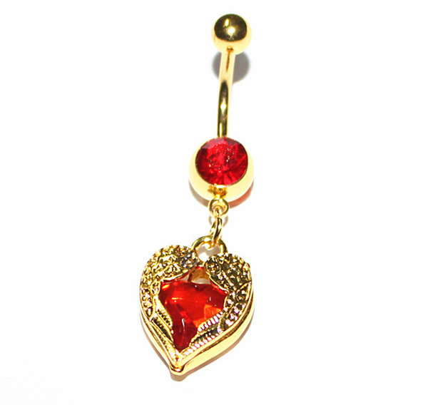 Ruby navel nail / Heart Belly Ring / nightclub sexy navel Navel Ring Stainless steel nail JE0353