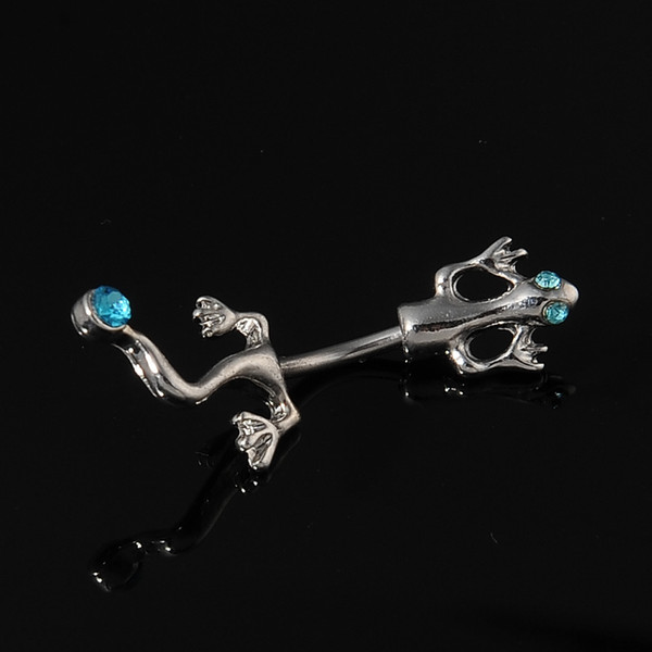 Cool Body Piercing Gecko Blue Rhinestones Surgical Steel Button Belly Button Navel Ring Bar Barbell