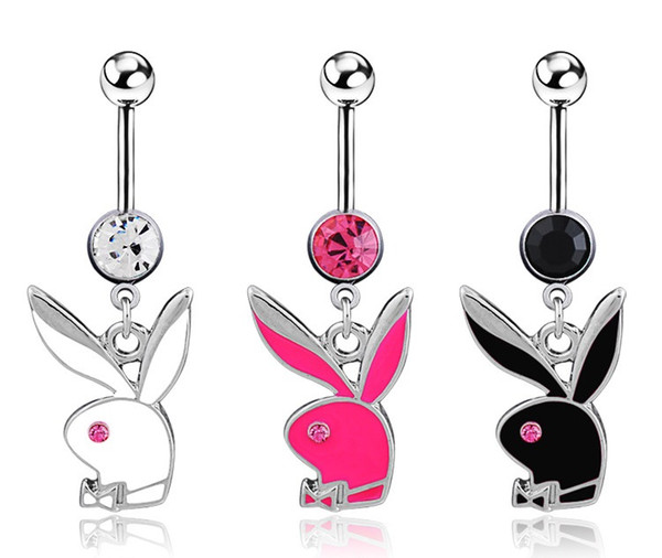 Hot new 3 colors nice styles Belly Button Navel Rings Body Piercing Jewelry Dangle Accessories Fashion belly pendant Charm Rabbit WCW202