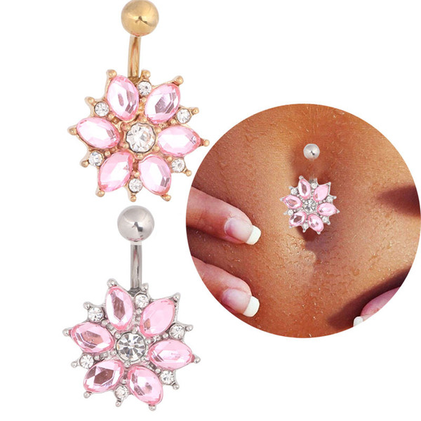 2019 New Crystal Flower Navel Belly Ring Piercing Body Jewelry Baby Button Rings For Women