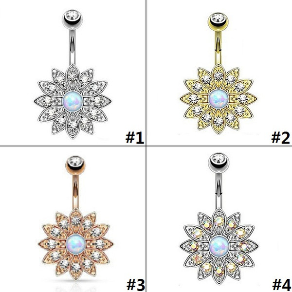 Belly Button Ring Crystal Navel Ring Belly Button Ring Navel Piercing Jewelry Sun Flower Belly Button Nail D0011