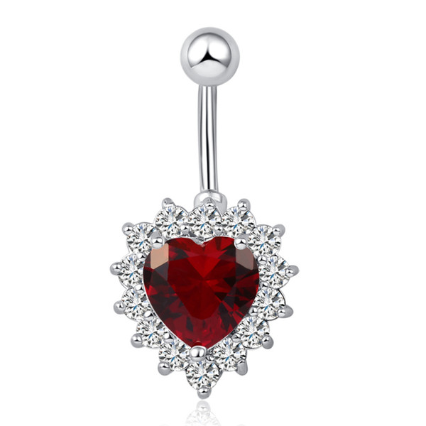 Fashion Heart Zircon Navel Ring Stainless Steel Rhinestone Navel Nail Women Summer Body Piercing Jewelry Accessories Wholesale Free Shipping