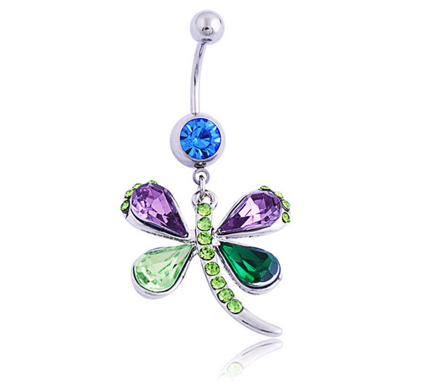 Piercing Body Jewelry Belly Button Rings Stainless Steel Austrian Crystal Dragonfly Colorful Mixed Navel Ring Fine Wholesale