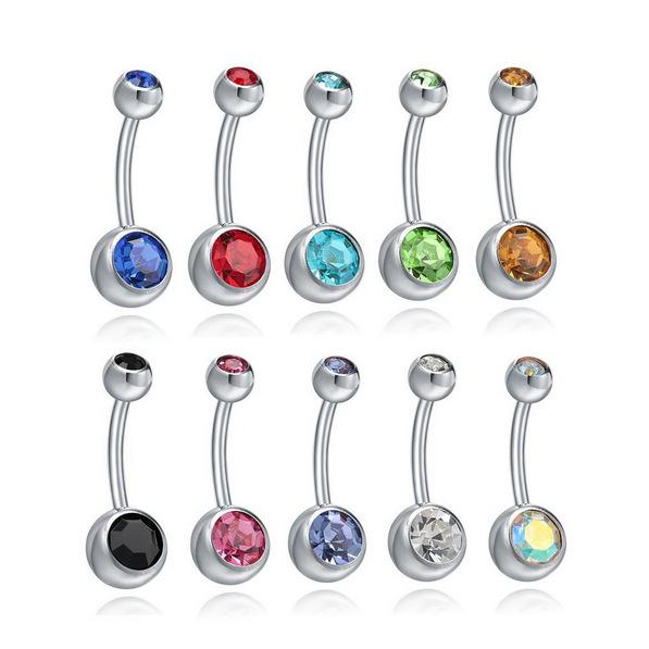 Diamonds Fashion Belly Button Rings 316L Stainless Steel Double Barbell Curvy Navel Body Piercing Jewelry