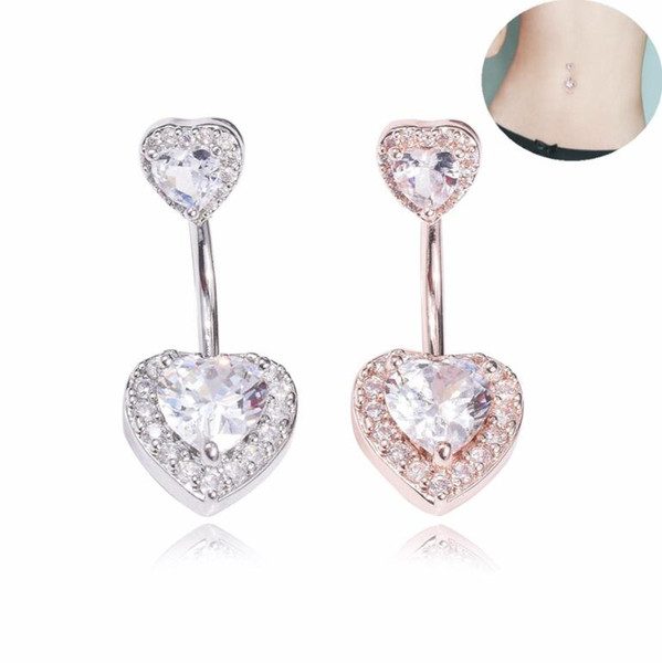 double heart with Zircon piercing jewelry stones belly ring navel ring Belly Button Navel Rings