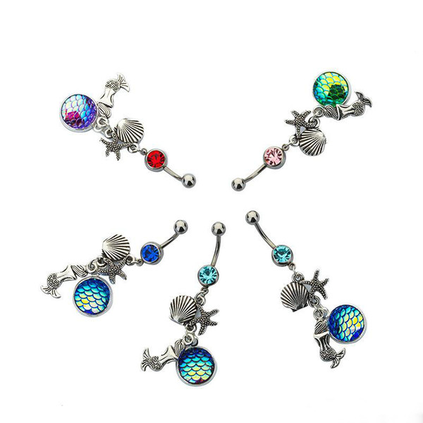 Fashion Mermaid Scale Belly Navel Button Rings Fish Scale Pendant Body Piercing Jewelry For Women Lady