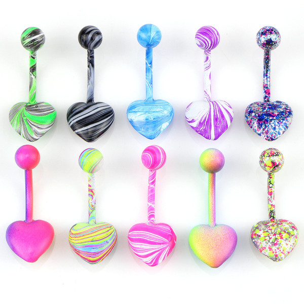 Stainless Steel Belly Ring Paint Heart Belly Ring Navel Bell Button Rings Studs Fashion Jewelry Drop Ship