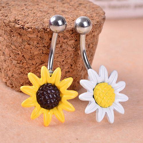 Hot! Sunflower Flower Bar Belly Button Barbell Ring Navel Body Piercing Jewelry