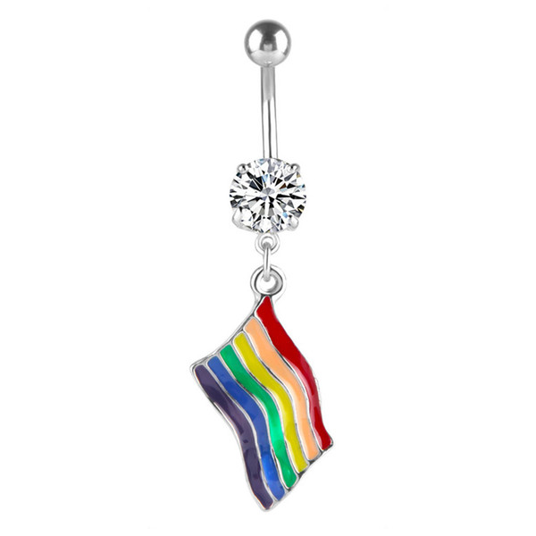 New navel button belly button navel ring female section flag pendant belly button charm jewelry gift colorful body jewelry T6C065