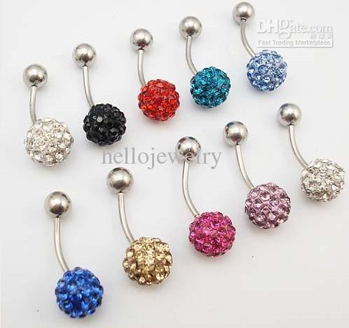 Body jewelry Rhinestone Crystal Ball Banana Bells Belly Bars Navel Rings Earring Ferido 316L steel