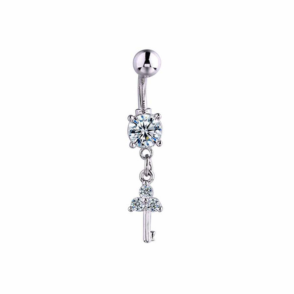 Hot Sale Korea Design Gem Key Zircon Dangle Belly Ring Newest Dangling Belly Button Rings For Wholesale