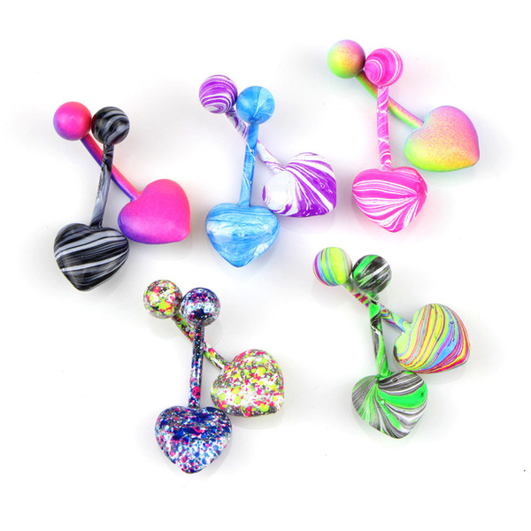 Stainless Steel Belly Ring Paint Heart Belly Ring Navel Bell Button Rings Studs Fashion Jewelry Drop Ship