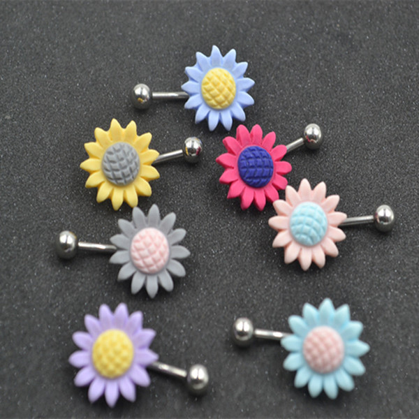 50pcs Fashion Flowers Colorful Navel Belly Ring Navel Piercing Button Barbells Nice Body Piercing Jewelry Free shippment