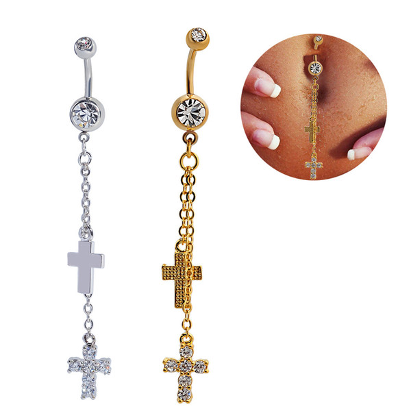 Europe and America sell double cross navel ring new body piercing button ring stainless steel navel nail wholesale