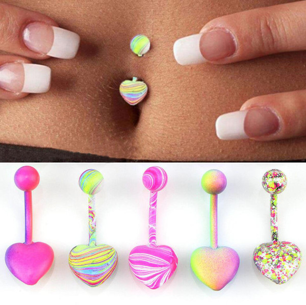 Fashion Stainless Steel Barbell Coating Belly Button Rings Body Piercing Jewelry Mixed Color S/M