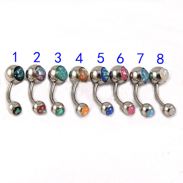 2017 New Opal Belly Bar Button Ring Navel 316l Stainless Steel Double Gem Popular Body Piercing Jewelry for Women 14G Wholesale