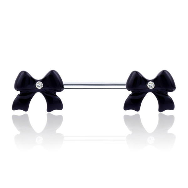 Black Flower Bow Shape Barbell Belly Button Ring Piercing Nipple Piercing Woman Dance Lip Ear Sexy Body Jewelry for Party