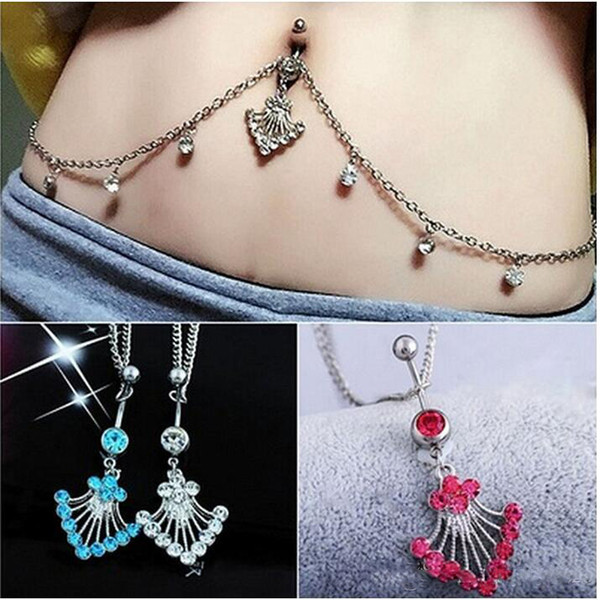 Sexy belly button ring with diamond waist chain belly dance stainless steel umbilical chain piercing jewelry