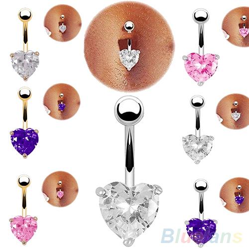 Silver Gold Navel Belly Button Ring Rhinestone Bar Heart Star Belly Piercing Body Jewelry 2KTP