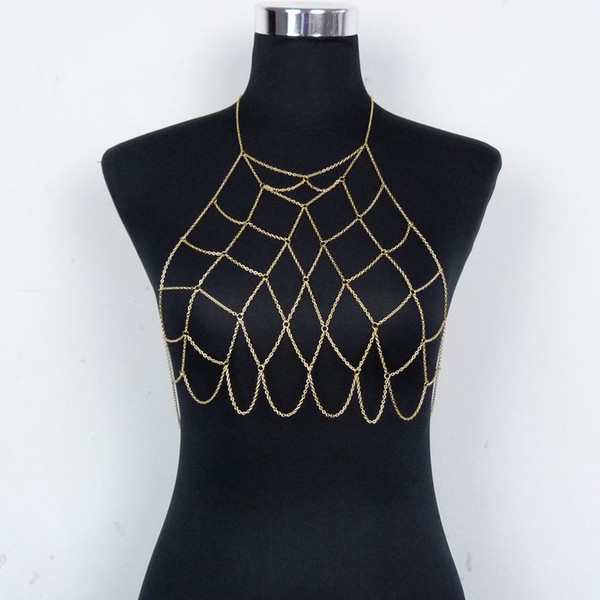 Women's jewelry 2018 new creative jewelry Europe and the United States fashion sexy beach show hand geometry mesh body chain chest chain