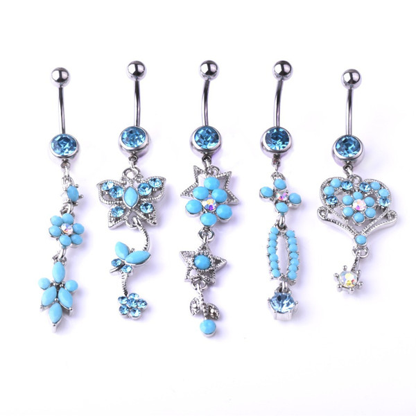 2018 new high-quality five-piece blue pine stone series belly button ring combination