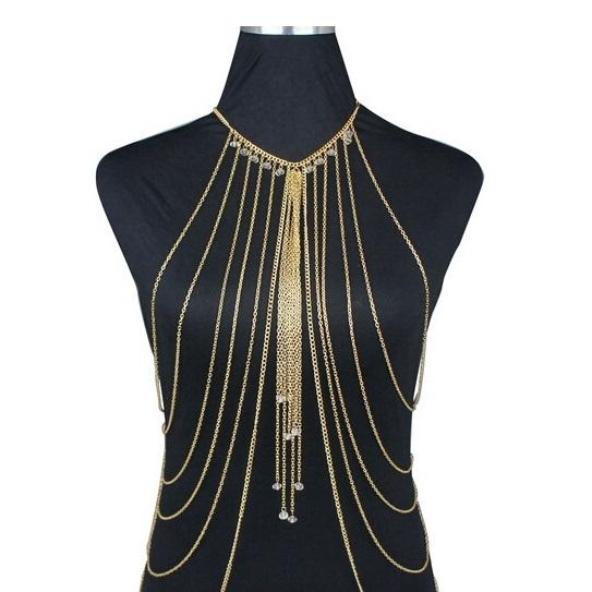 Women Body Jewelry Crystal Link Chain Multilayer Necklace Waist Bell Button Alloy Long Sexy Necklaces