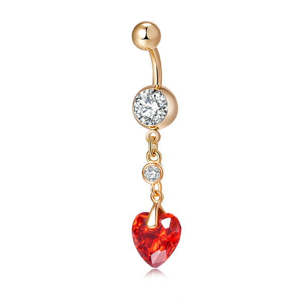 Valentine's Day Gift! 18k Yellow Gold Plated CZ Navel Ring Belly Ring Body Jewelry Nickel-free Piercing Navel