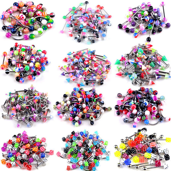 105 PCS Body Jewelry Piercing Eyebrow Navel Belly Tongue Lip Bar Ring 21Style