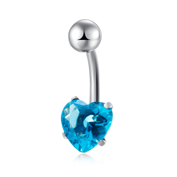 Wholesale 5Colors Available Cubic Zirconia CZ Cute Heart Ball Piercing Navel Ring Belly Button Ring Fashion Body Jewelry