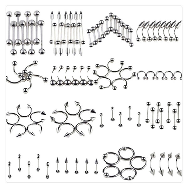 Wholesale Nose Rings 85Pcs Stainless Steel Mix Silver Navel Belly Lip Nipple Eyebrow Ear Studs Bar Ring Ball Kit Body Jewelry Lady Gift