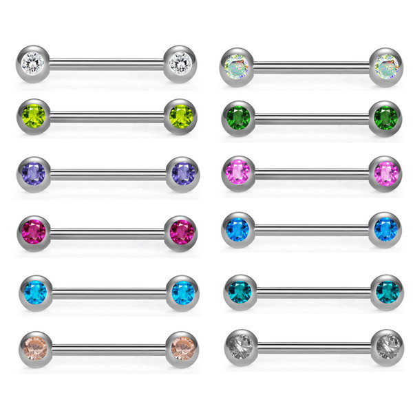 10 Colors Crystal Ball Stainless Steel Piercing Industrial Barbells Bar Stud Belly Button Piercings Nipple Rings Lip Ear Body Jewelry