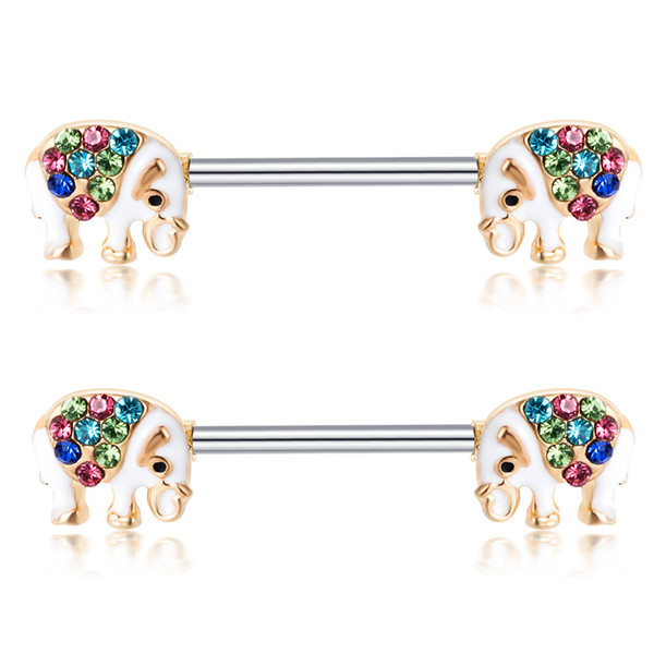 10 Pair 316L Surgical Steel Barbell Piercing Crystal Rhinestone 3D Cartoon Animal Nipple Ring Bar Body Jewelry