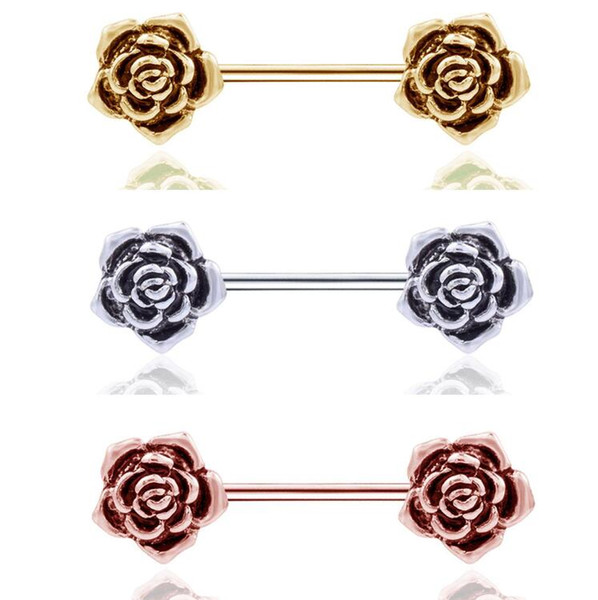 Retro Rose Flower nipple Ring Women Body Jewelry Party Belly Button ring