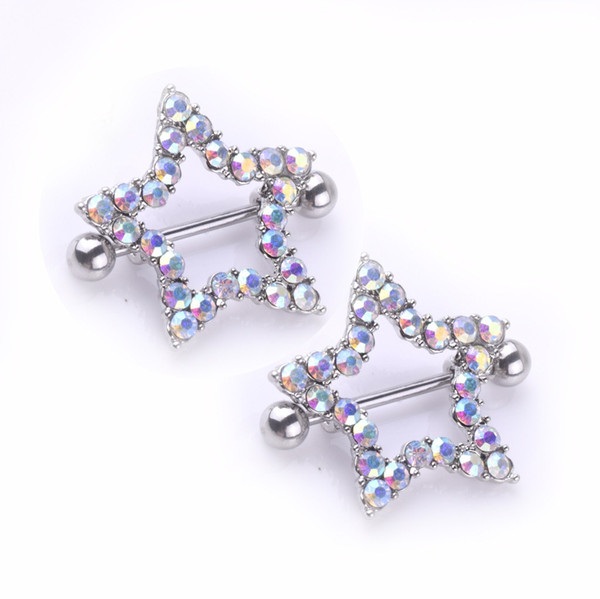 1pc Nipple Ring Piercing Sexy Women Breast Lady Star Shaped Rhinestone Piercing body rings Shiny Decoration Bar