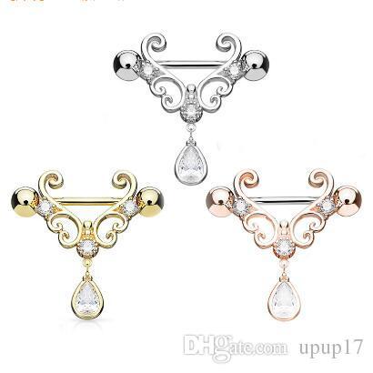 Fashion Europe and America Hot Trendy Zircon Bowknot Stainless Steel Nipple Rings 3 Colors Drop Shipping