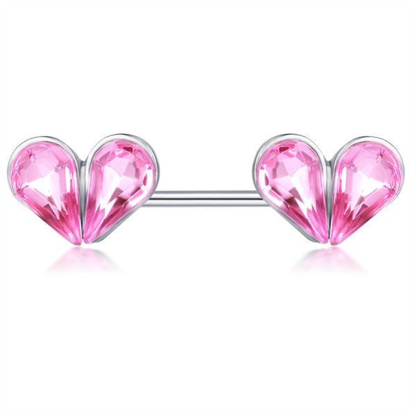 Steel Ear Bar Double Love Heart Pink Zircon Nipple Rings Barbells Body Piercing Jewelry for Women Girls Earring 20pcs