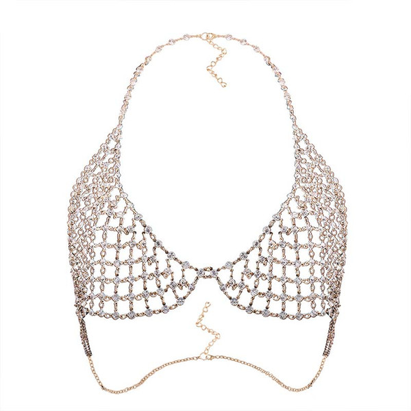 New Fashion Crystal Exaggerated Bikini Sexy Breast Chain Body Belly Tassel Chains Crossover Necklace Body Jewelry LB