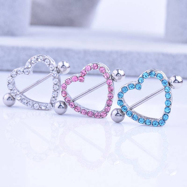 Rhinestone silver stainless steel hypoallergenic double-layer diamond love milk Beautiful Cute Jewels Amazing Flower Surgical Steel Heart Ni