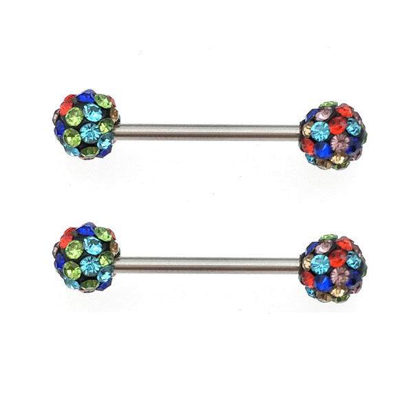 316L Stainless Steel Body Jewelry 14G Nipple Rings Piercing Jewelry Barbell Crystal Ball Disco Bar Pairs