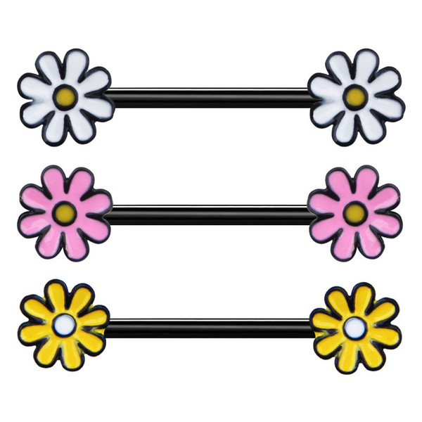 Colorful Flower Tongue Rings Bars Barbell Piercing Stainless Steel Nipple Ring body jewelry