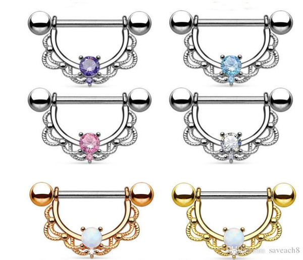 Zircon Opal Sexy Love Flower Nipple Shield Industrial Rings Body Piercing Jewelry Nipple Bar Women