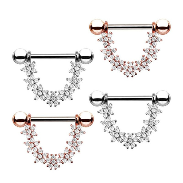 2 style Nipple Piercing Fashion Zircon Nipple Rings Stainless Steel Body Piercing Jewelry for Women Girls