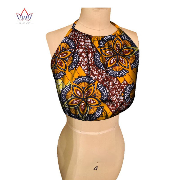 BRW Kente Print African Ankara Wax Drawstring Halter Crop Top Retainers Body Accessory for Women Girl Sexy Body Jewelry WYX31