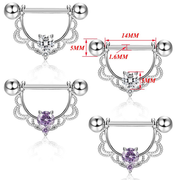 2pair WKOUD 316L Surgical Steel Zircon Sexy Nipple Ring Body Jewelry Nipple Barbell Mix 4 Colors Body Piercing Jewelry Bar Women